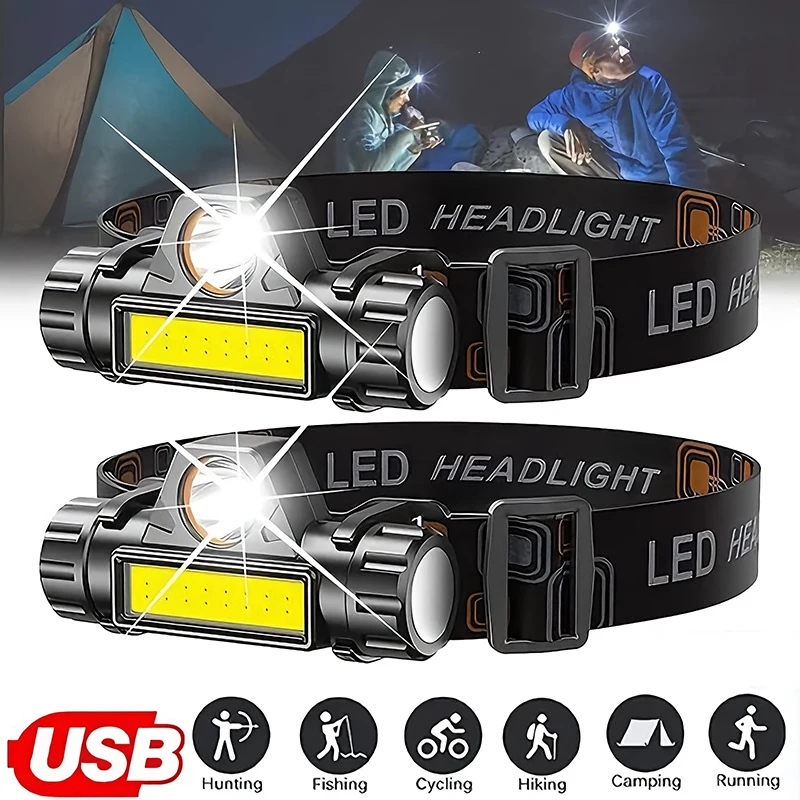 Headlamp Waterproof Rechargeable - Recarregável cob led usb farol forte