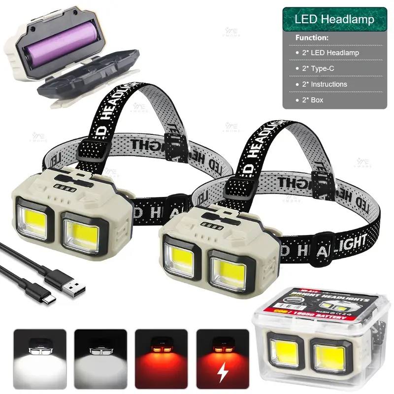Headlamp Waterproof Rechargeable - Cob led farol recarregável à prova