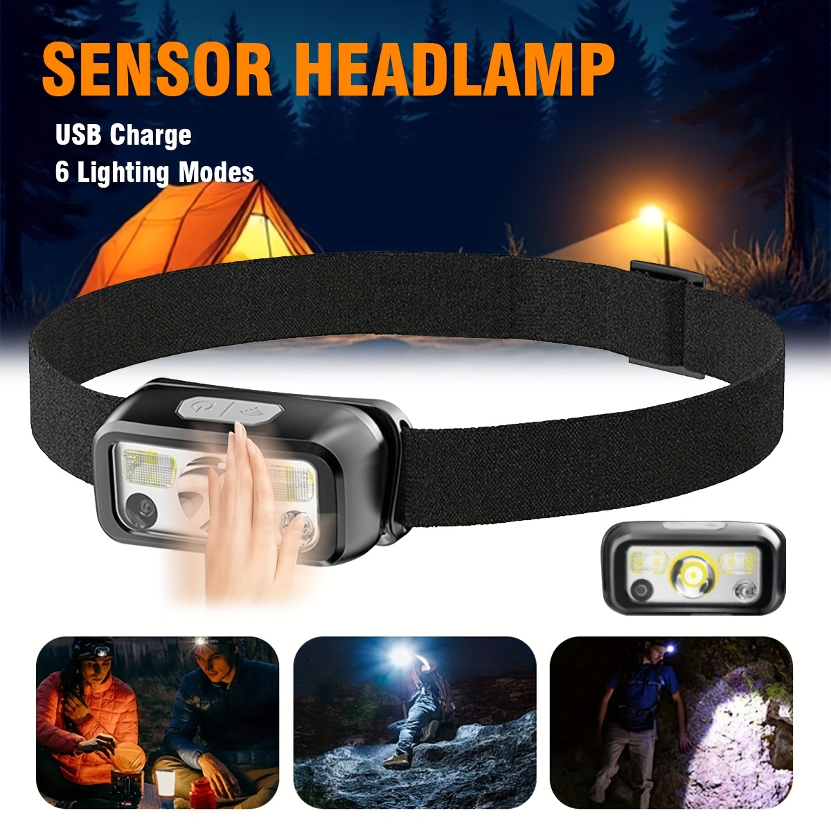 Headlamp Waterproof Rechargeable - Lanterna de Cabeça LED COB Poderosa
