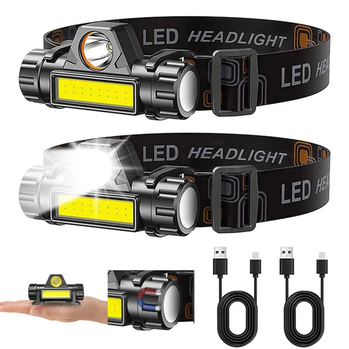 Headlamp Waterproof Rechargeable - 1-3 pçs recarregável cob led farol