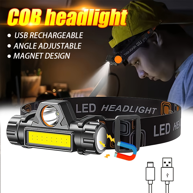 Headlamp Waterproof Rechargeable - Super brilhante recarregável cob led farol